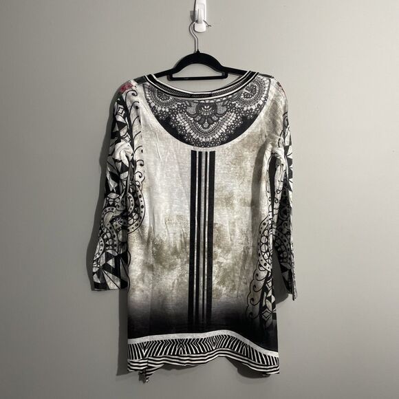 FunSport Women’s S Floral Abstract Tunic Lagenlook Long Sleeve Artsy Boho - Picture 2 of 12